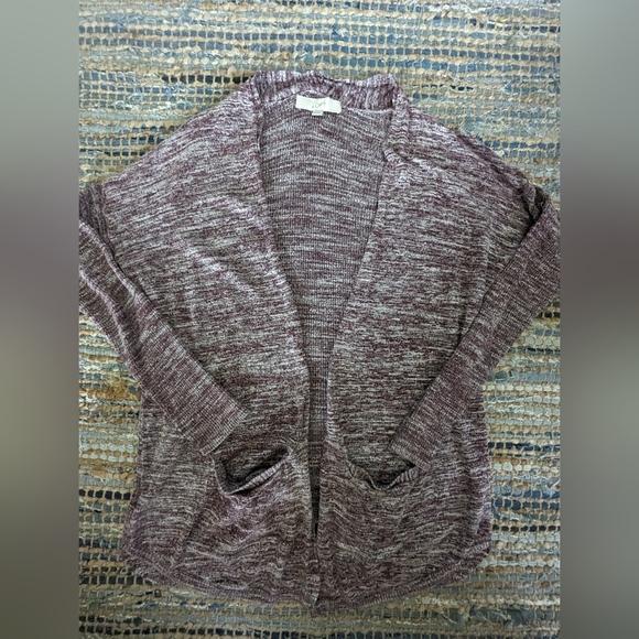 NWOT Loft Women's XS Wine Purple Heather Slub Knit Draping Open Cardigan Sweater - Picture 1 of 6